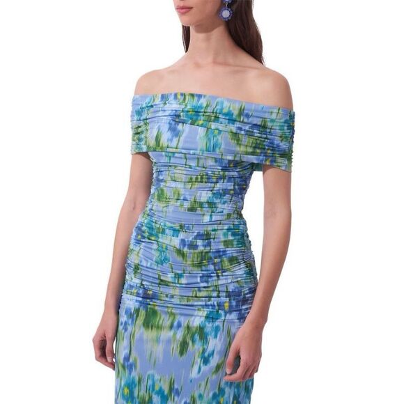 CAROLINA HERRERA Floral Ruched Off-the-Shoulder Midi-Dress Size M $1,390 - Picture 2 of 3